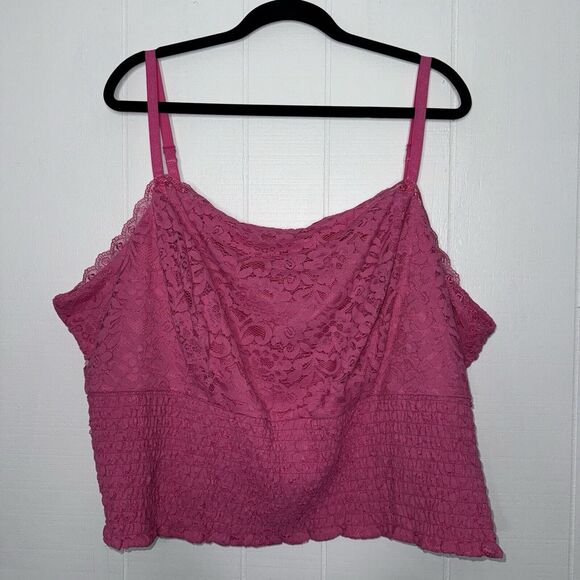 Torrid Women’s Lace Square Neck Smocked Crop Top Pink Size 5X NWT - Picture 1 of 4